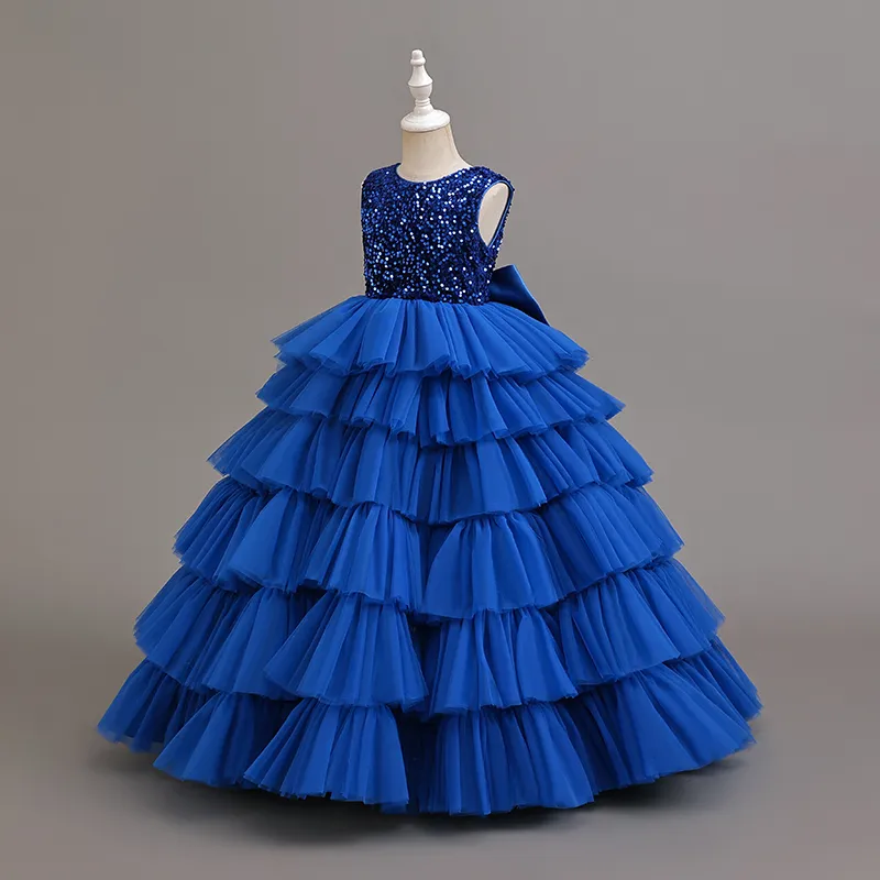 Robe de cérémonie fille en stock, nouveauté tendance, style européen et américain, robe à étages élégante, haut de gamme pour enfants,